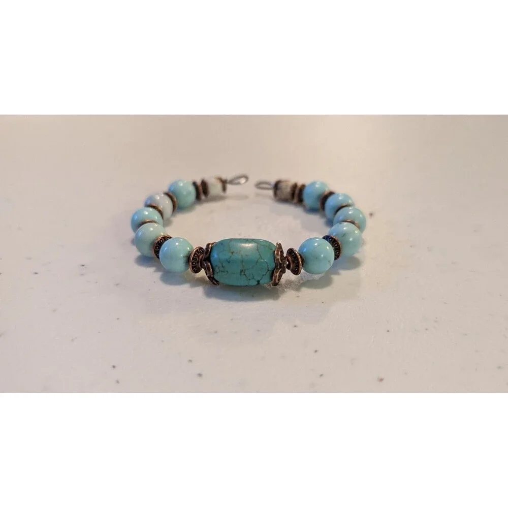 Adjustable Bracelet - Cuff, One Size, Blue Gemstones with Bronze Accents, NEW